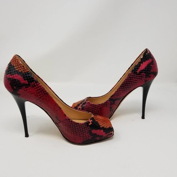 Giuseppe Zanotti Snake Peep Toe Stiletto High Heel Pump Shoes Black Pink Sz 6.5 - Picture 5 of 8